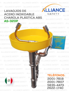 Lavaojos a Pared de Acero Inoxidable con charola de pl&aacute;stico ABS, Marca Alliance Safety, Modelo AS-320P