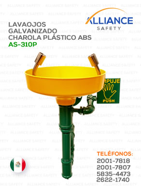 Lavaojos a Pared de tuber�a Galvanizada con charola de pl�stico ABS, Marca Alliance Safety, Modelo AS-310P